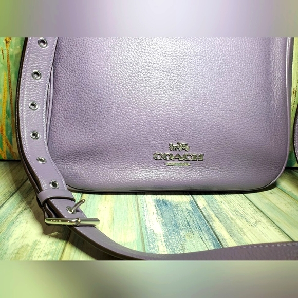 Coach Ellie Refined Pebble Leather File Bag/Crossbody Purple/Silver EUC - Picture 9 of 13